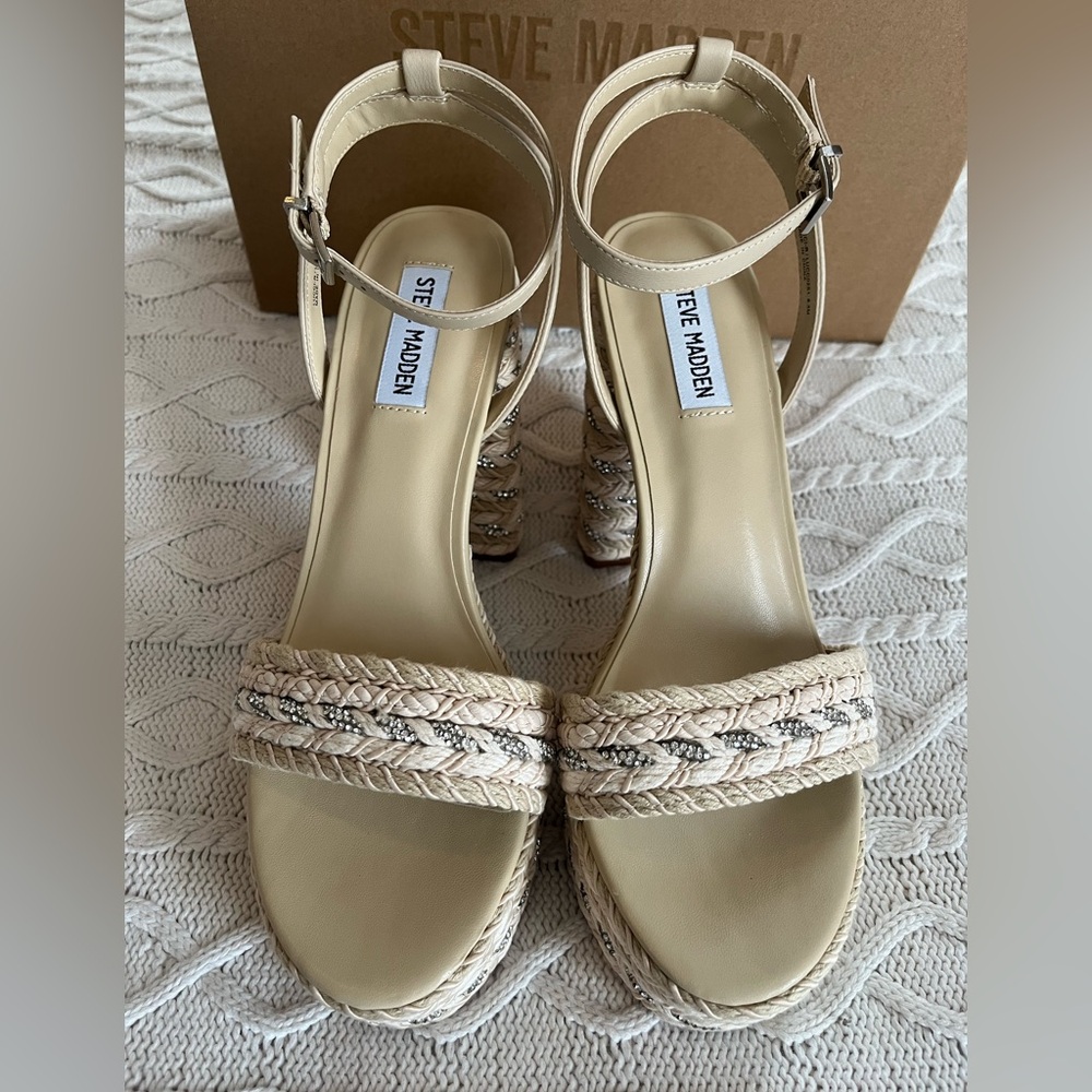 Steve Madden Cream Woven “Lucci” Platform Sandals Various Sizes - Picture 7 of 15